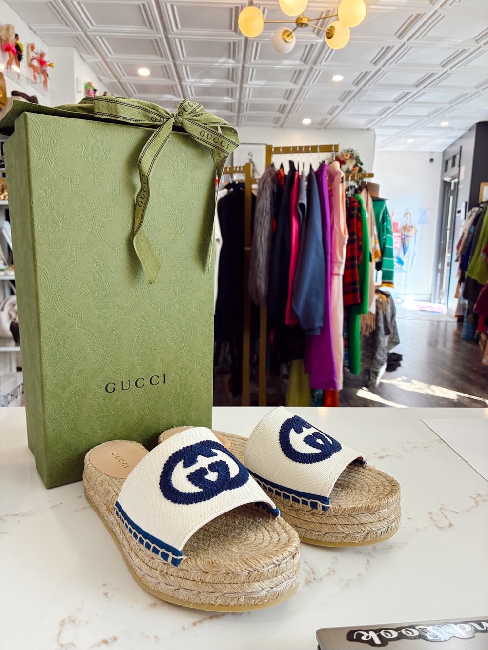Gucci Interlocking G Logo Raffia Slide sandals